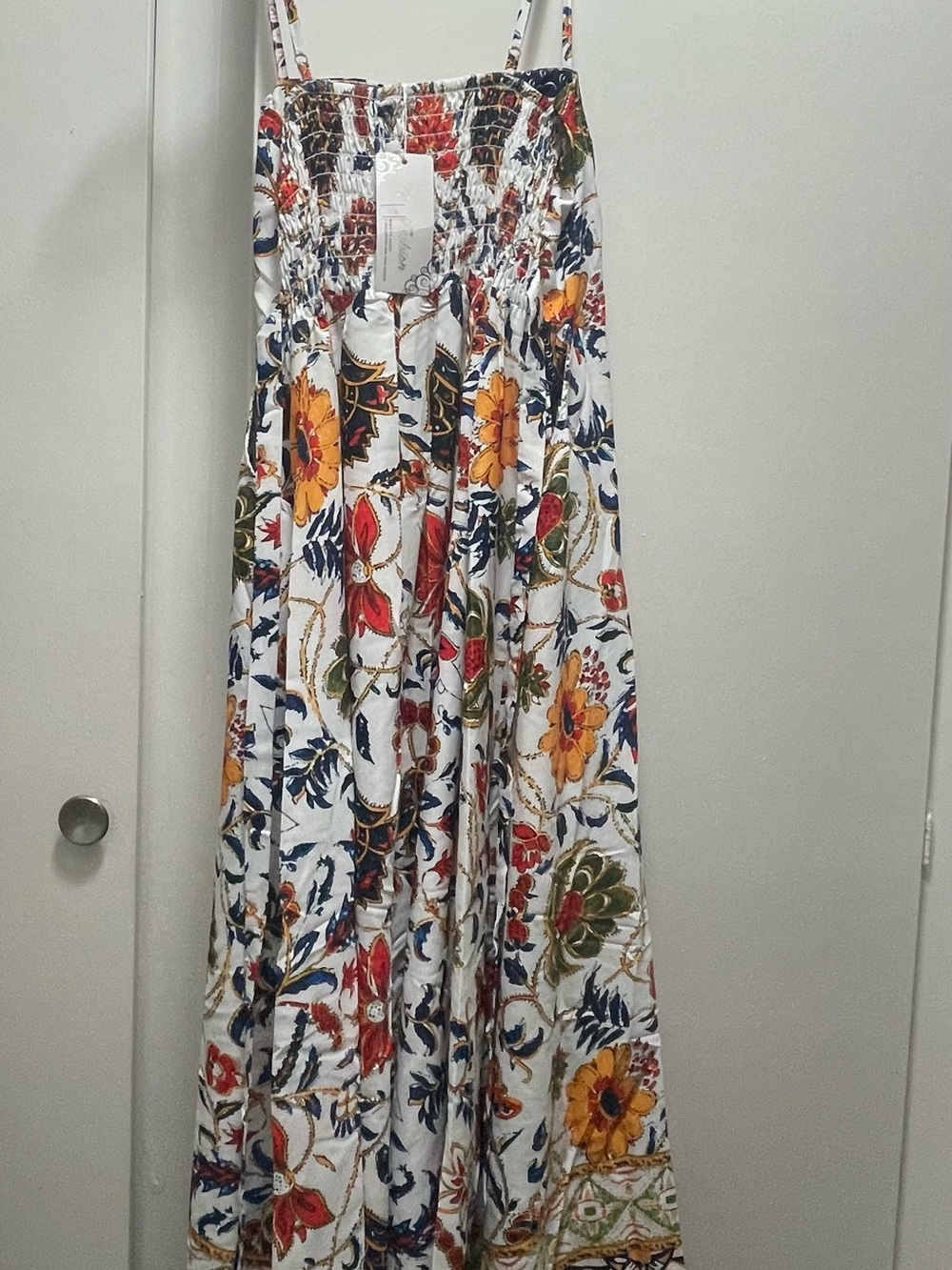 White Maxi Dress with Multicolor Floral Motif - Picture 5 of 8